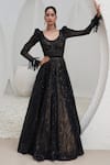 Buy_Mahima Mahajan_Black Net Embroidered Crystal Round Abida Foliage Anarkali _at_Aza_Fashions