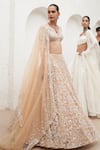 Mahima Mahajan_Beige Net Embroidered Crystal Plunge V-neck Samia Swirl Lehenga Set_Online_at_Aza_Fashions