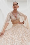 Buy_Mahima Mahajan_Beige Net Embroidered Crystal Plunge V-neck Samia Swirl Lehenga Set