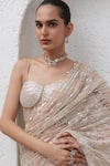 Shop_Mahima Mahajan_Beige Net Kabira Geometric Embellished Pre-stitched Saree With Corset Blouse _Online_at_Aza_Fashions