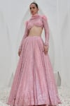 Buy_Mahima Mahajan_Pink Net Embroidered Crystal Round Zaama Sequin Embellished Lehenga Set_Online_at_Aza_Fashions