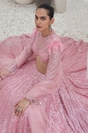 Mahima Mahajan_Pink Net Embroidered Crystal Round Zaama Sequin Embellished Lehenga Set_at_Aza_Fashions