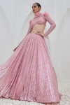 Buy_Mahima Mahajan_Pink Net Embroidered Crystal Round Pari Sequin Embellished Lehenga Set _at_Aza_Fashions