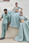 Mahima Mahajan_Green Net Embroidered Crystal Sweetheart Raha Tonal Embellished Lehenga Set _at_Aza_Fashions