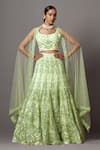 Buy_Mala and Kinnary_Green Net Embroidered Pearl Floral Swirl Baroque Bridal Lehenga Set _at_Aza_Fashions