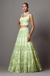 Mala and Kinnary_Green Net Embroidered Pearl Floral Swirl Baroque Bridal Lehenga Set _Online_at_Aza_Fashions