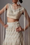 MALA AND KINNARY_Beige Net Embroidered Pearl Round Chevron Crystal Embellished Bridal Lehenga Set _Online_at_Aza_Fashions