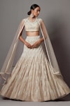 MALA AND KINNARY_Beige Net Embroidered Pearl Round Chevron Crystal Embellished Bridal Lehenga Set _at_Aza_Fashions