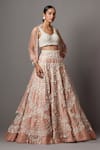 MALA AND KINNARY_Pink Net Embroidered Pearl Floral Scallop Stone Embellished Bridal Lehenga Set _Online_at_Aza_Fashions