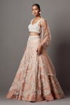 Buy_Mala and Kinnary_Pink Net Floral Scallop Stone Embellished Bridal Lehenga Set _Online_at_Aza_Fashions