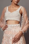 MALA AND KINNARY_Pink Net Embroidered Pearl Floral Scallop Stone Embellished Bridal Lehenga Set _at_Aza_Fashions