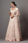 MALA AND KINNARY_Pink Net Embroidered Pearl Sweetheart Embellished Victorian Bridal Lehenga Set _Online_at_Aza_Fashions