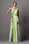 Buy_Mala and Kinnary_Multi Color Georgette Ombre One Shoulder Gown _at_Aza_Fashions