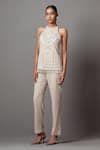 Buy_Mala and Kinnary_Beige Net Embroidered Pearl Crystal Stripe Embellished Top With Pant _Online_at_Aza_Fashions