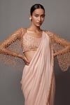 Mala and Kinnary_Pink Foil Georgette Embellished Sequin Blouse Crystal Saree Cape Set _Online_at_Aza_Fashions