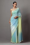 Buy_Mala and Kinnary_Blue Georgette Embellished Sequin Ombre Saree With Crystal Blouse _at_Aza_Fashions