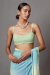 Mala and Kinnary_Blue Georgette Embellished Sequin Ombre Saree With Crystal Blouse _at_Aza_Fashions