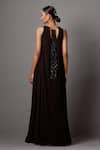 Shop_Mala and Kinnary_Black Georgette Embellished Crystal V-neck Bead Scallop Pattern Gown _at_Aza_Fashions