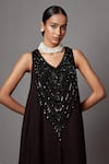 Buy_Mala and Kinnary_Black Georgette Embellished Crystal V-neck Bead Scallop Pattern Gown _Online_at_Aza_Fashions