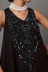 Shop_Mala and Kinnary_Black Georgette Embellished Crystal V-neck Bead Scallop Pattern Gown _Online_at_Aza_Fashions