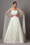 Buy_MALA AND KINNARY_Ivory Net Embroidered Pearl Sweetheart 3-d Bellflower Embellished Lehenga Set _at_Aza_Fashions