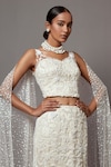 MALA AND KINNARY_White Net Embroidered Pearl V-neck Mermaid Trail Lehenga With Corset _Online_at_Aza_Fashions