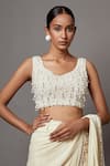 MALA AND KINNARY_Ivory Georgette Embroidered Pearl Blouse Scallop Cape Saree Set  _Online_at_Aza_Fashions