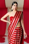 Ekaya_Red Silk Handwoven Stripe Saree With Unstitched Blouse Piece  _Online_at_Aza_Fashions