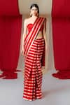 Buy_Ekaya_Red Silk Handwoven Stripe Saree With Unstitched Blouse Piece  _at_Aza_Fashions