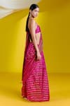 Shop_Ekaya_Pink Silk Handwoven Chevron Saree With Unstitched Blouse Piece  _at_Aza_Fashions