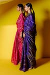 Ekaya_Pink Silk Handwoven Chevron Saree With Unstitched Blouse Piece  _at_Aza_Fashions