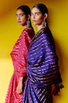 Buy_Ekaya_Pink Silk Handwoven Chevron Saree With Unstitched Blouse Piece  