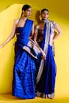 Buy_Ekaya_Blue Georgette Handwoven Border Saree With Unstitched Blouse Piece  _Online_at_Aza_Fashions