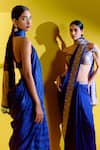 Shop_Ekaya_Blue Georgette Handwoven Border Saree With Unstitched Blouse Piece  _Online_at_Aza_Fashions