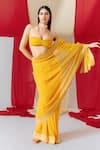 Shop_Ekaya_Yellow Georgette Flower Border Saree With Unstitched Blouse Piece  _at_Aza_Fashions