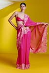 Ekaya_Pink Georgette Cutwork Border Saree With Unstitched Blouse Piece  _Online_at_Aza_Fashions