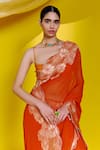 Ekaya_Orange Georgette Placement Saree With Unstitched Blouse Piece  _Online_at_Aza_Fashions