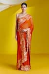 Buy_Ekaya_Orange Georgette Placement Saree With Unstitched Blouse Piece  _at_Aza_Fashions