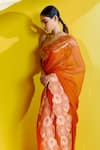 Shop_Ekaya_Orange Georgette Placement Saree With Unstitched Blouse Piece  _at_Aza_Fashions