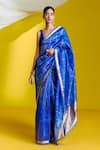 Buy_Ekaya_Blue Organza Handwoven Pattern Saree With Unstitched Blouse Piece  _at_Aza_Fashions