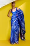 Shop_Ekaya_Blue Organza Handwoven Pattern Saree With Unstitched Blouse Piece  _at_Aza_Fashions