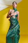 Shop_Ekaya_Green Organza Handwoven Linear Saree With Unstitched Blouse Piece  _at_Aza_Fashions