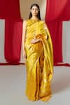 Buy_Ekaya_Yellow Silk Handwoven Stripe Saree With Unstitched Blouse Piece  _at_Aza_Fashions