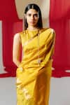 Shop_Ekaya_Yellow Silk Handwoven Stripe Saree With Unstitched Blouse Piece  _at_Aza_Fashions