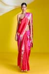 Buy_Ekaya_Pink Silk Handwoven Colorblock Saree With Unstitched Blouse Piece  _at_Aza_Fashions