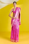 Shop_Ekaya_Pink Silk Handwoven Floral Jaal Saree With Unstitched Blouse Piece  _at_Aza_Fashions