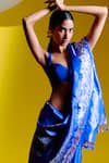 Ekaya_Blue Silk Handwoven Blossom Saree With Unstitched Blouse Piece  _Online_at_Aza_Fashions