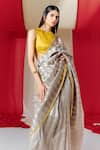 Ekaya_Grey Silk Handwoven Striped Saree With Unstitched Blouse Piece  _Online_at_Aza_Fashions