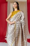 Shop_Ekaya_Grey Silk Handwoven Striped Saree With Unstitched Blouse Piece  _at_Aza_Fashions