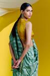 Buy_Ekaya_Green Silk Handwoven Linear Saree With Unstitched Blouse Piece  _Online_at_Aza_Fashions